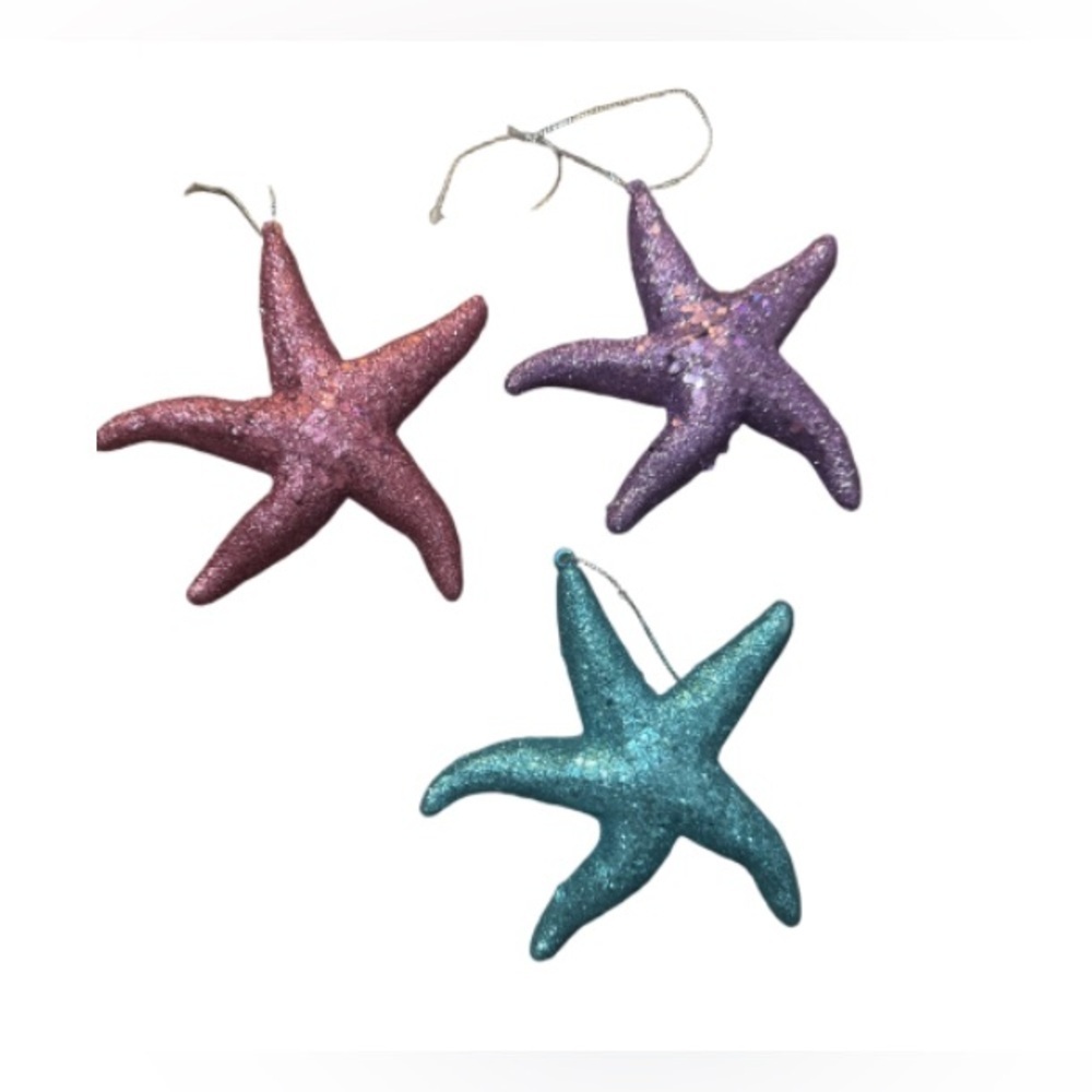 Glitter Starfish Holiday Ornaments - Set of 3